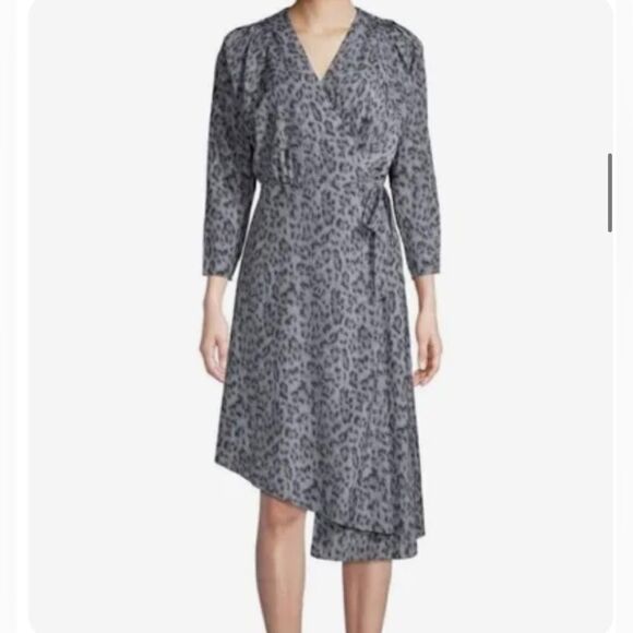 Joie Acantha Leopard Wrap Asymmetrical Hem Long Sleeve Dress size S - Picture 1 of 14